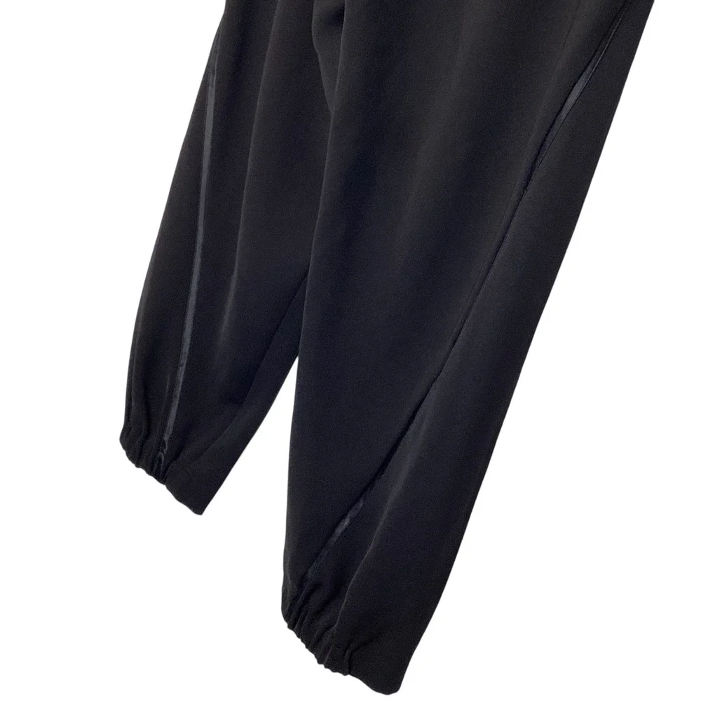 Vince Womens Black Crepe Satin Trim Trousers Tapered Pants Size M Luxury EUC